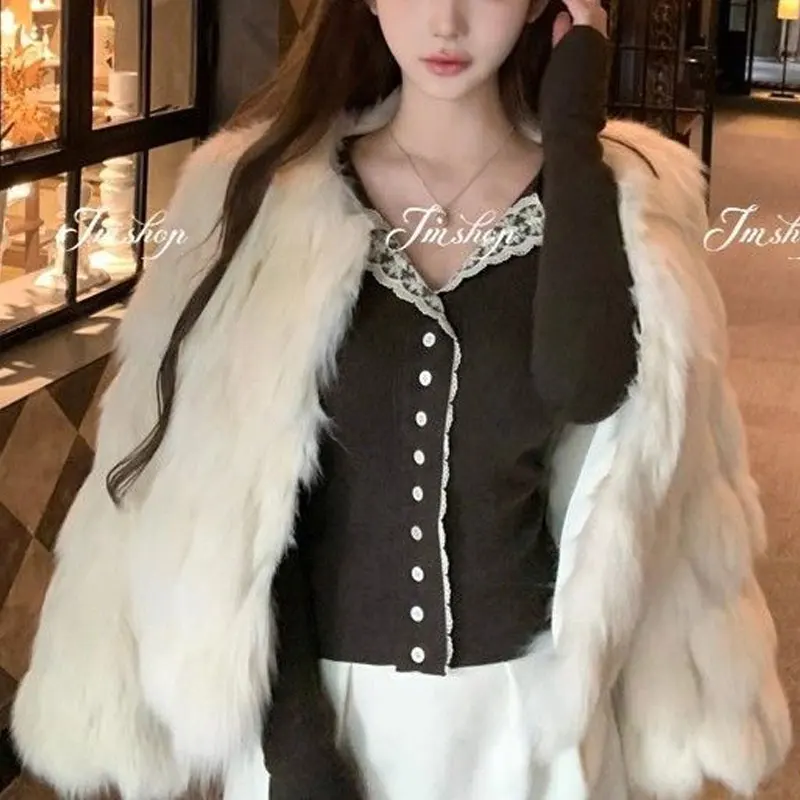 Vintage Spitze Gespleißt Strickjacke Herbst Winter Halb Offenen Kragen Hotsweet frauen Kleidung Einfarbig Langarm Pullover