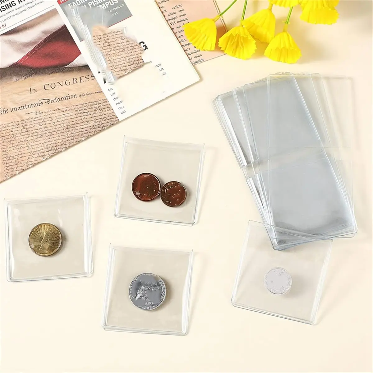 Best sales 2026 200 Pcs Vinyl Coin Flips for Long Term Storage, Double Pocket Coin Sleeves (2.48 X 5.35 Inch)
