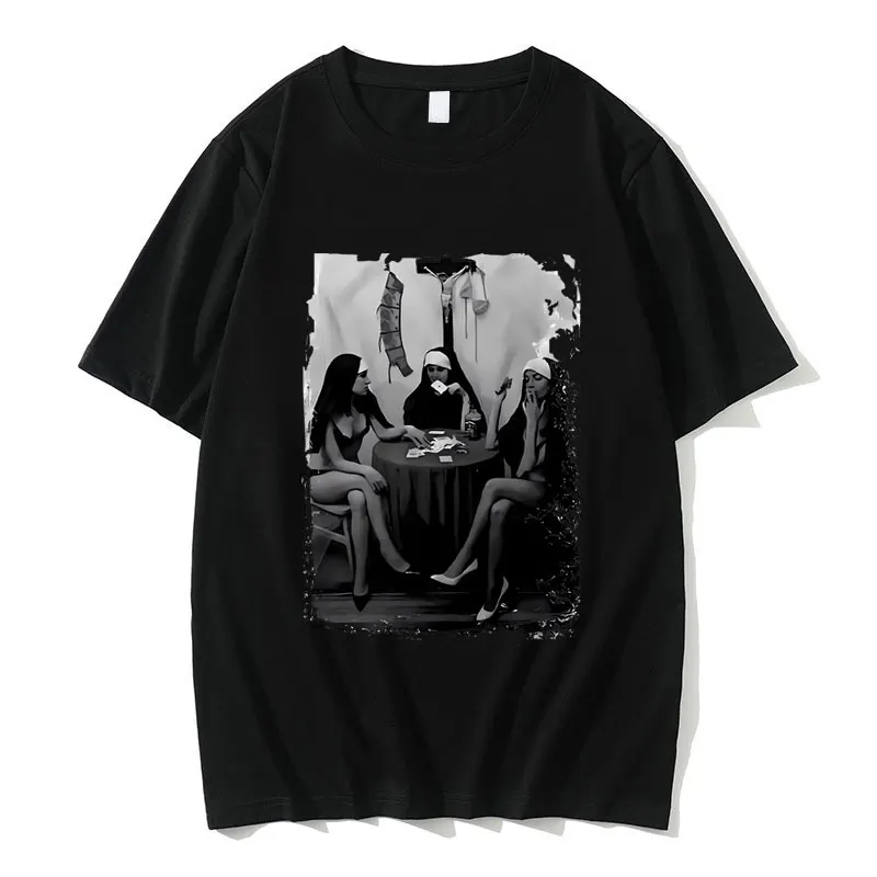 Nuns Naked Playing Card Smoking Drinking Tshirt Men Women Hip Hop Fashion Vintage T Shirts Male Casual Oversized Cotton T-shirt