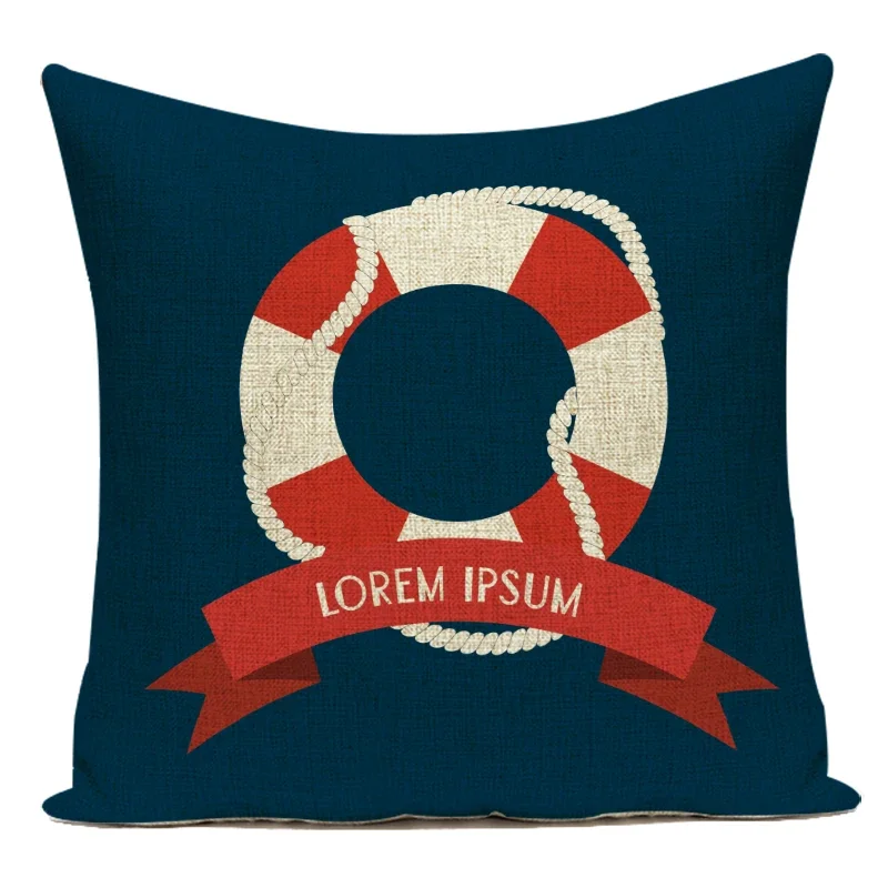Vintage Style World Map Mediterranean Sailing Lifebuoy Anchor Polyester Pillow Cover Case Decoratives Sofa Home Cushion Cover