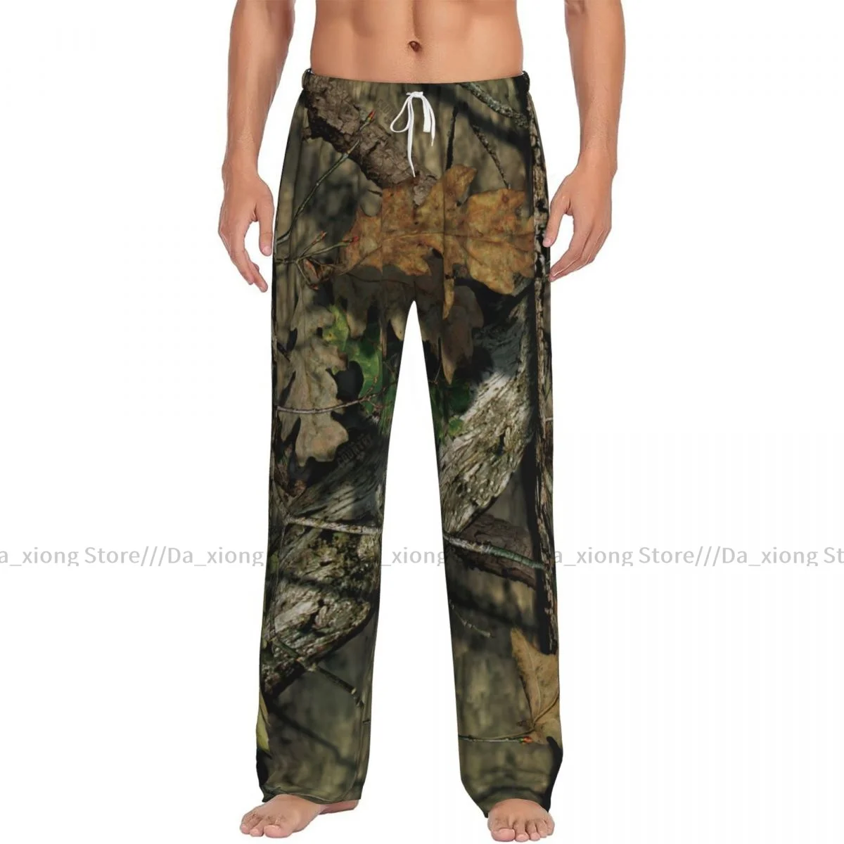 Heren Casual Pyjama Lange Broek Losse Elastische Tailleband Camouflage Bladeren Print Gezellige Nachtkleding Home Lounge Broek