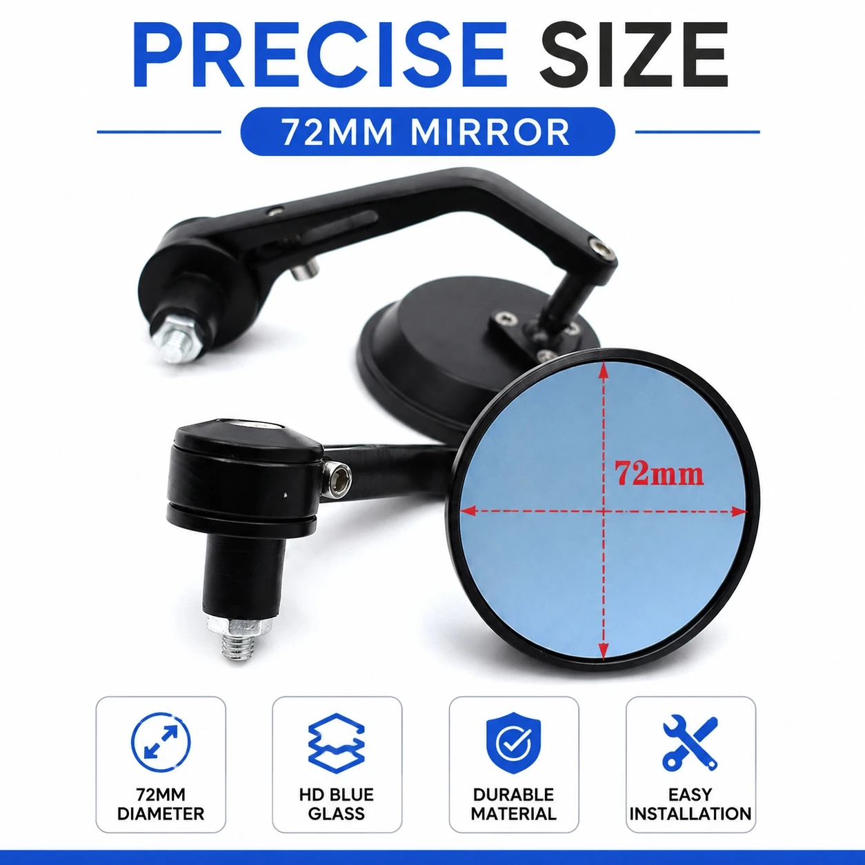 Retro Round Handlebar Rearview Mirror Wide Angle Motorcycle Side Mirror For Scooter Baboon 250 E‑Bike Mod Parts