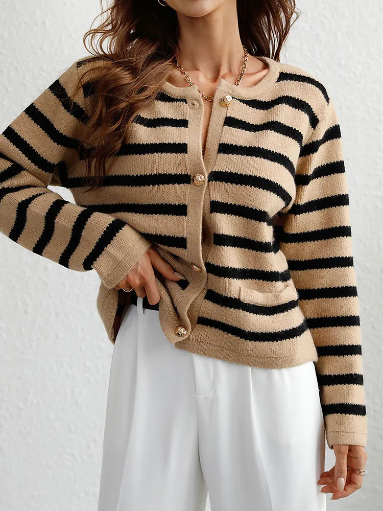 Striped Black And White Cardigan For Women Autumn 2023 Pink Loose Sweaters Knitted Coats Winter Short Cardigan Warm For Women