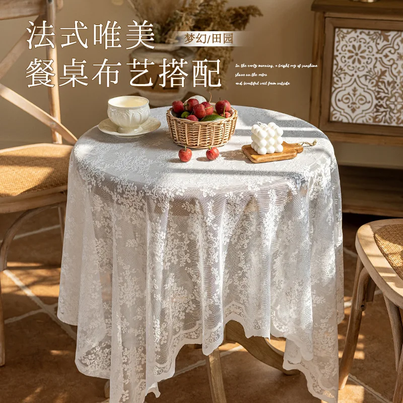 New French Pastoral Coffee Table Lace Decorative TV Cabinet Cover Cloth Bucket Cabinet Shoe Cabinet Cover Towel Mesh Tablecloth