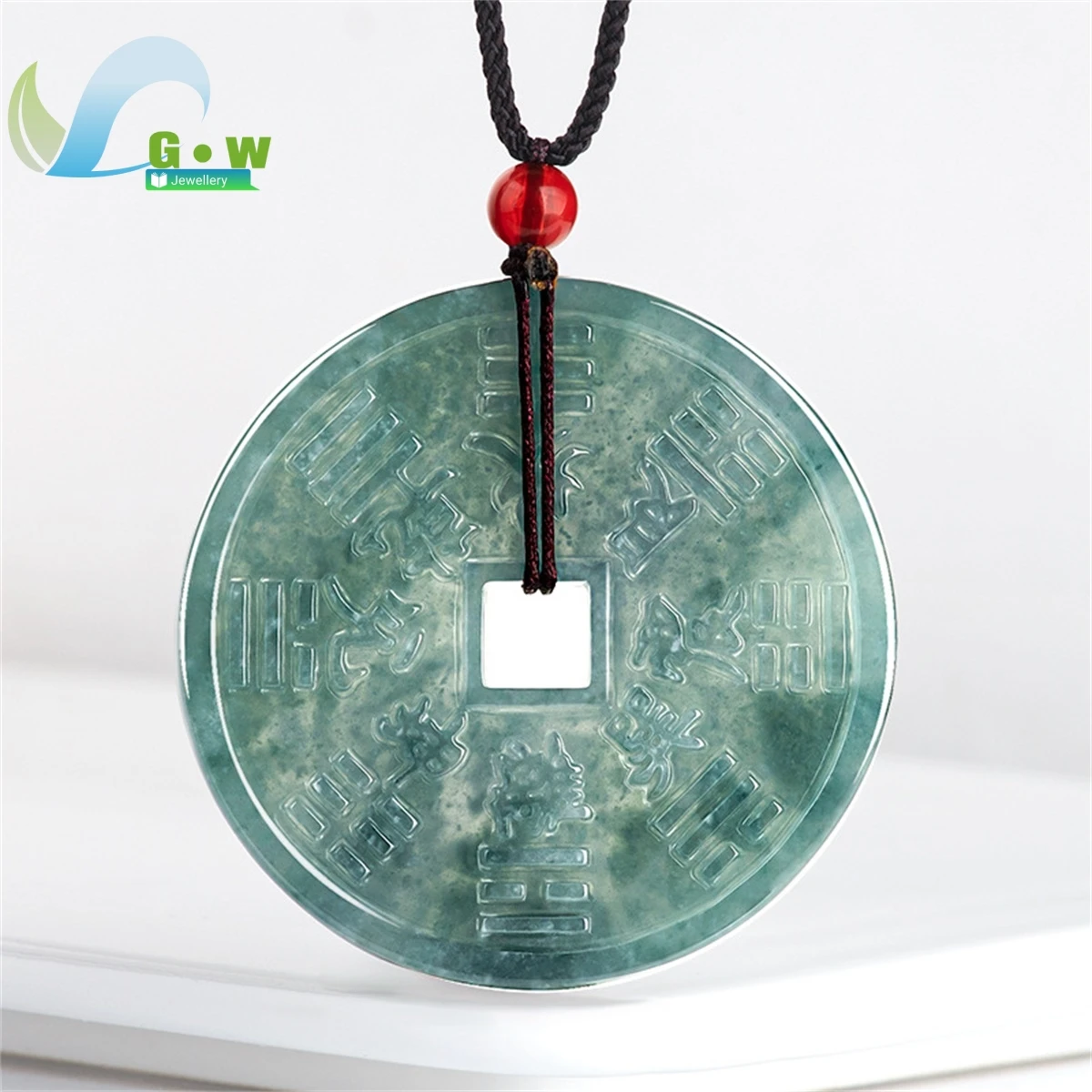 Natural Jadeite Blue Water Mountain Ghost Pendant Hand-carved Exquisite Fashion Ice Jade Necklace Men and Women Holiday Gift