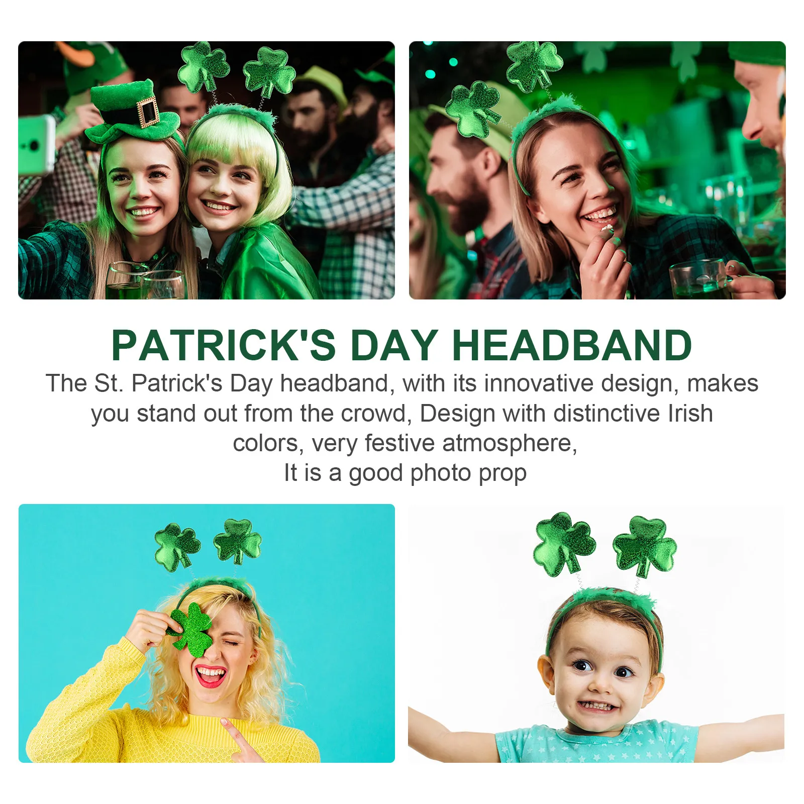

4Pcs Shamrock Hairbands Durable Green St Patrick's Day Party Hair Hoop Bowknot Headdress Festival Headbands Bowknot Headdress