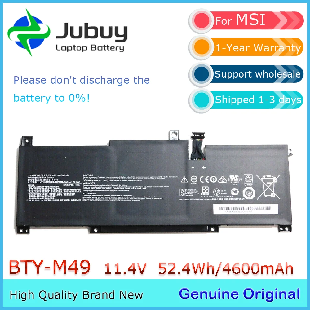 BTY-M49 11.4V 52.4Wh Original Laptop Battery for MSI Modern 14 B10MW B4MW B11SB Prestige 14 A10RB