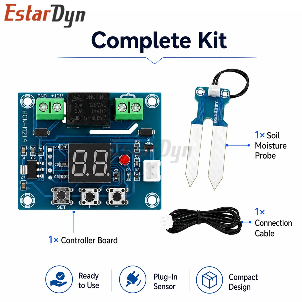 Estardyn XH-M214 12V Soil Moisture Sensor Automatic Watering Irrigation Controller Digital Display for Garden Greenhouse