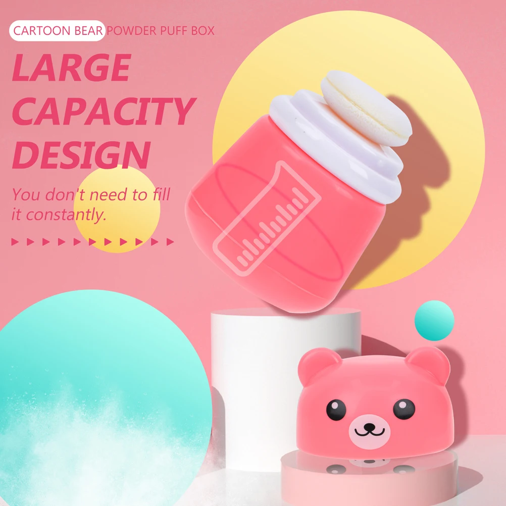 

2pcs Cartoon Bear Puff Box Baby Talcum Container For Travel Home Use Refillable Storage Case Face Body Powder Container