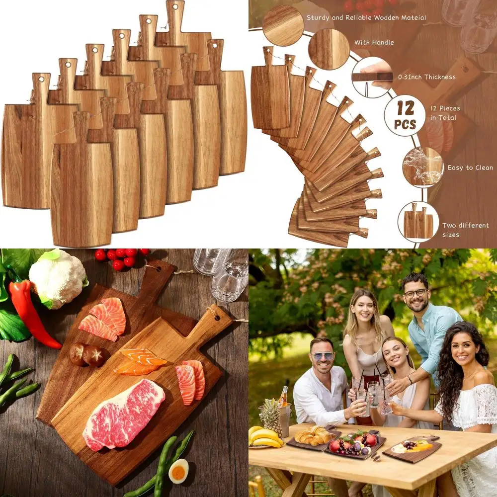 

Set of 12 Acacia Wood Charcuterie Boards with Handle, Engraved, Ideal for Kitchen, Cheese, Mother's Day, Wedding, Housewarming G