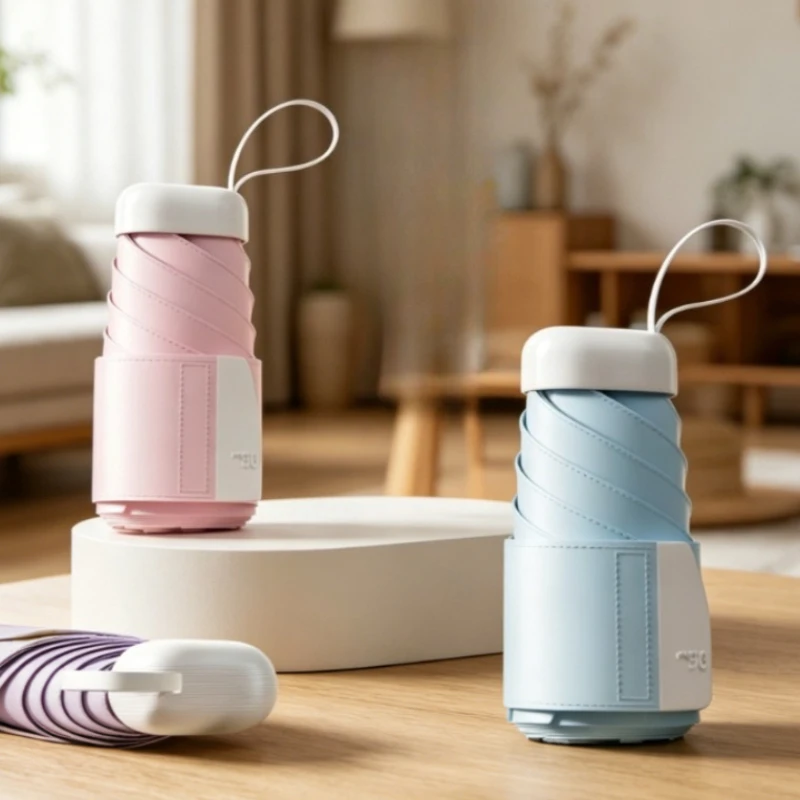Mini Guarda-Chuva de Bolso, Guarda-Chuva de Vinil Dobrável com Proteção UV, Sombrinha de Viagem Portátil