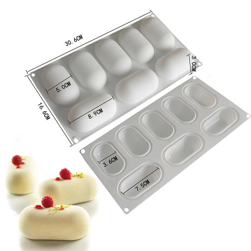 8 Oval Pillow Shape Silicone Cake Mold for Chocolate Mousse Ice Cream Decor.