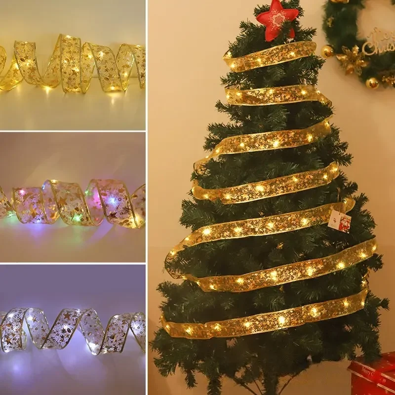 Rubans lumineux LED pour décorations de Noël, ornements d'arbre, nœuds de boîte-cadeau, nœuds en dentelle colorés, couronnes scintillantes, maison, nouvel an, 2023