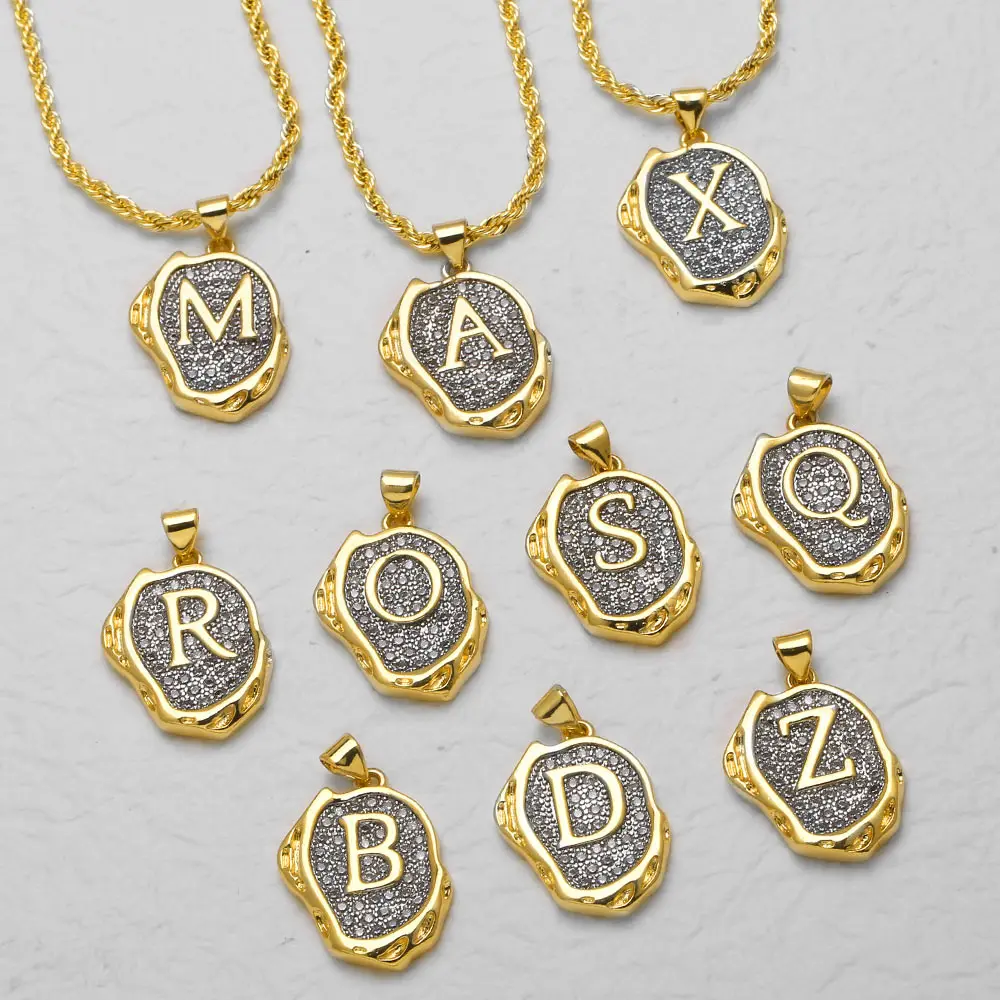 OCESRIO White Crystal Strange 26 Letters Pendant for Necklace Copper Gold Plated Alphabet Jewelry Making Supplies nkeb756