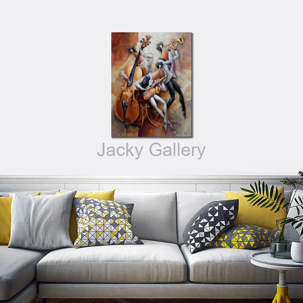 Hand Painted Abstract Jazz Music Oil Painting Modern Musician Wall Art Contemporary Textured Canvas for Bar Lounge Restaurant