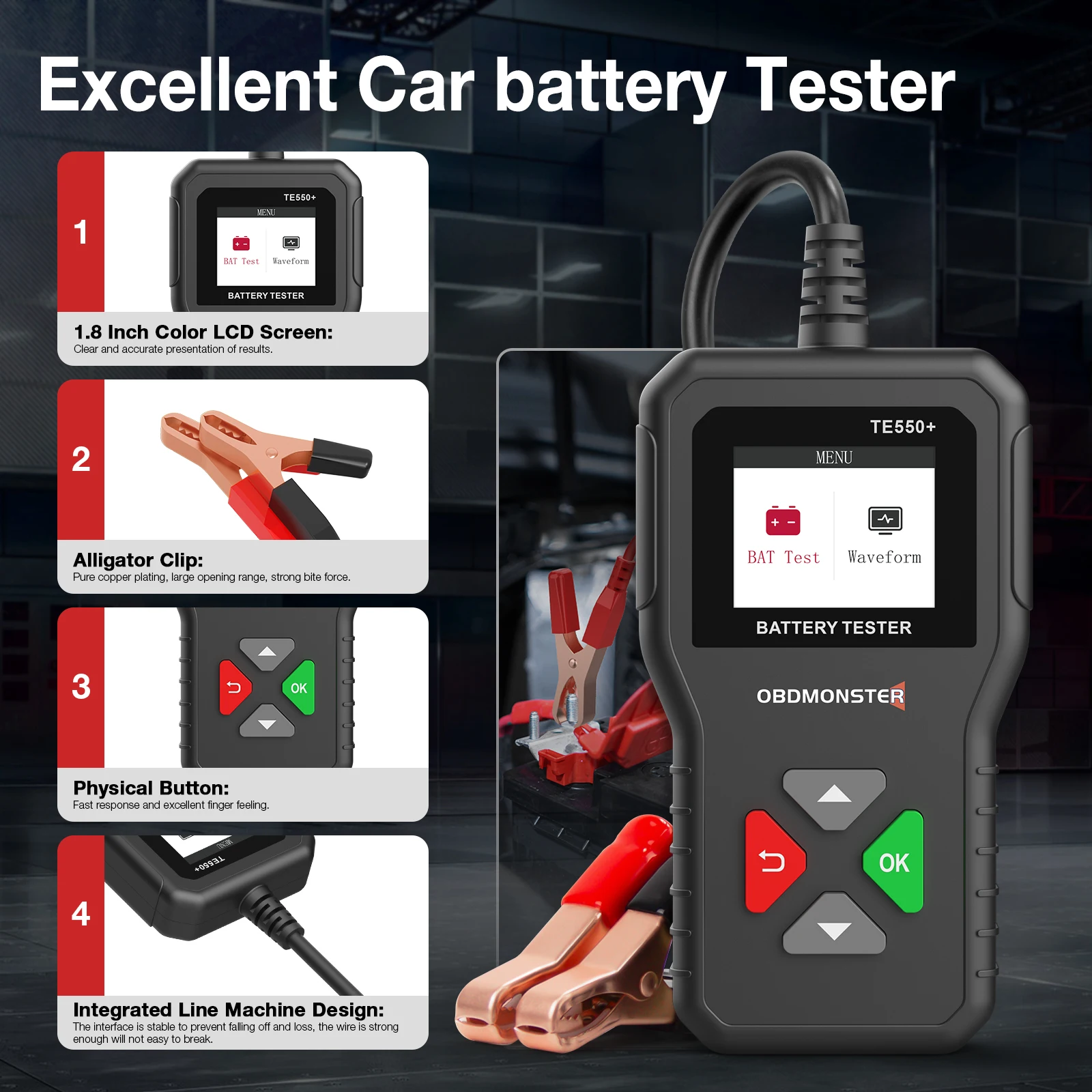 Car Battery Tester 6V 12V 24V,100-2000 CCA Auto Battery Analyzer Charging Cranking System Tester with Color LCD for Cars Trucks