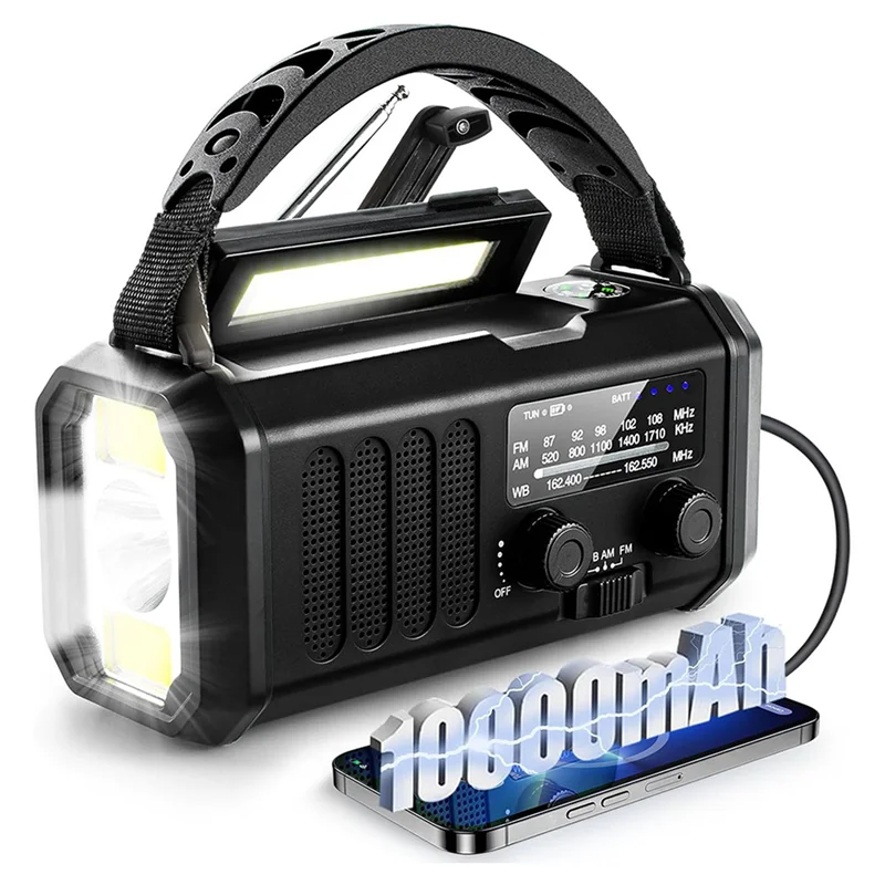 

AS95-2X Emergency Weather Radio FM/AM/WB,Portable Hand Crank Radio,Flashlight ,Solar Powered 10000Mah For Outdoor Camping