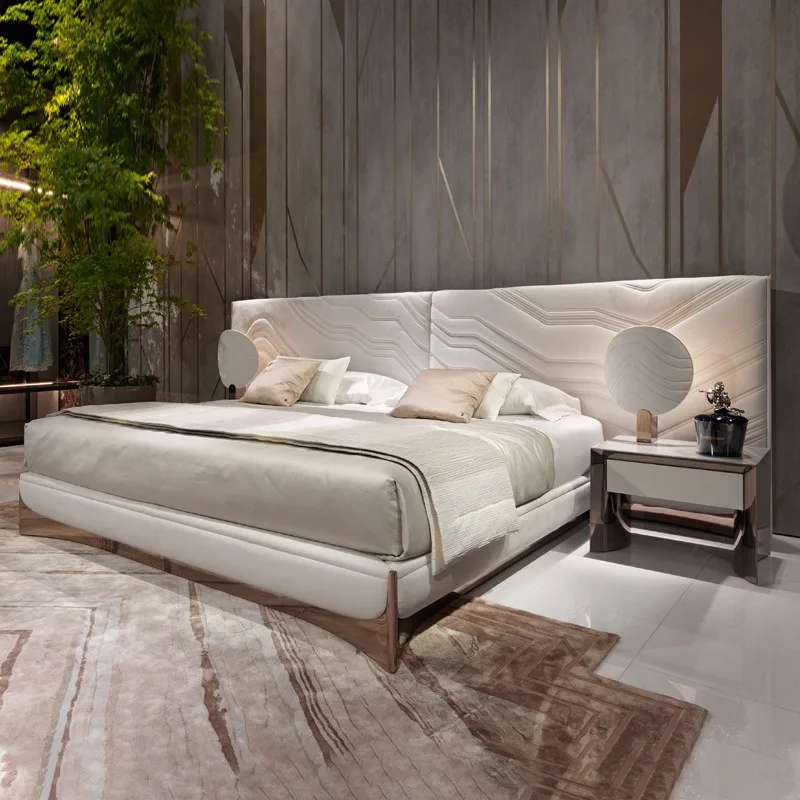 Double bed master bedroom light luxury modern luxury leather villa high-end