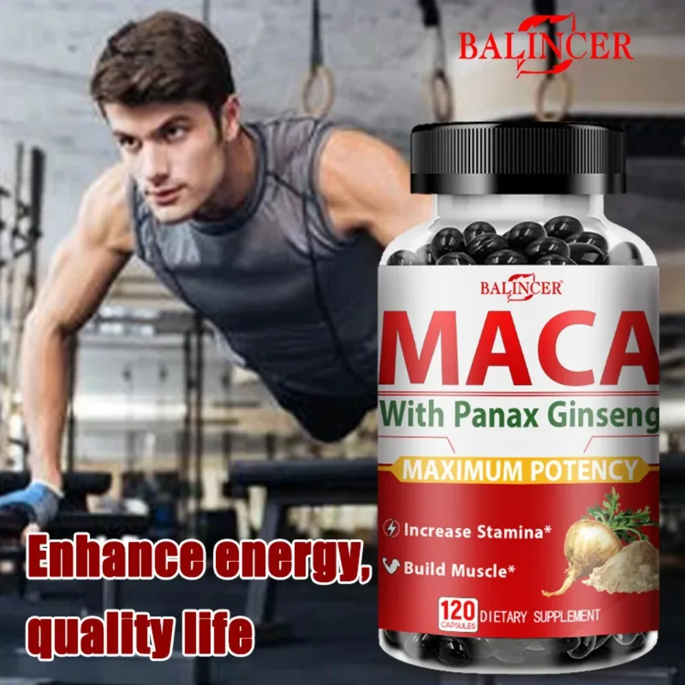 Maca Root Capsules with Ginseng, Ashwagandha, - Increases Energy, Strength, Vitality, Performance and Focus