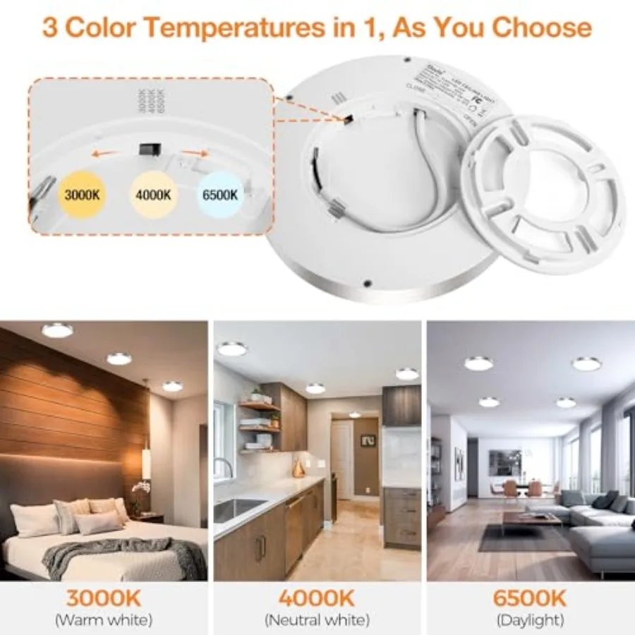 LED Flush Mount Ceiling Light Fixture, 3000K-4000K-6500K and 100W Equivalent Modern Kitchen Recessed Ceiling Lamp 15W 1500Lm 7. view 4