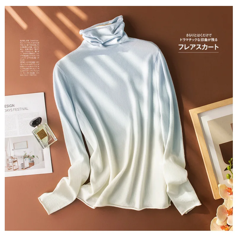 gradient 100% wool sweater women 2024 fashion top womens fall long sleeve clothes turtle neck vintage pullover sexy ladies brand