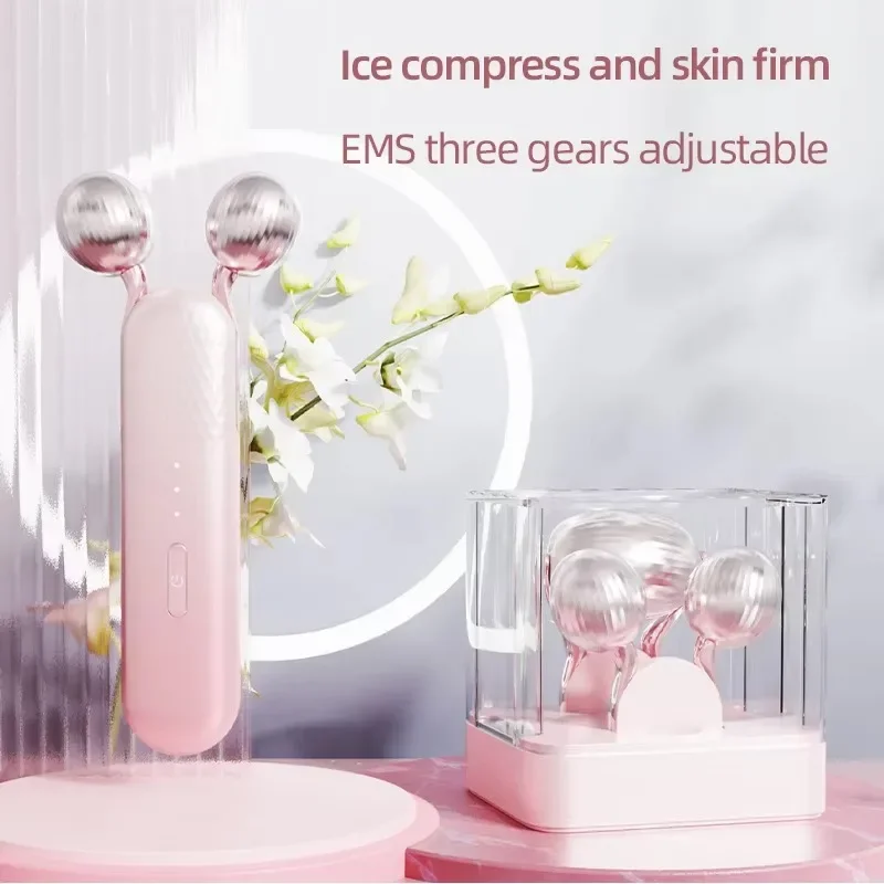 Home Use Portable EMS Ice Compress Beauty Device weaken anti puffiness Neck Wrinkles Skin Lifting Massage Face Roller