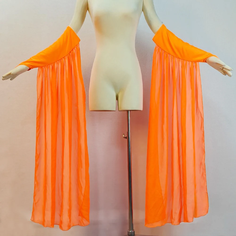 

Ballroom Dance Accessories Red Elegant Custom Orange White Sleeves Floating Burgundy Performance Dance Long Elegant Sleeves