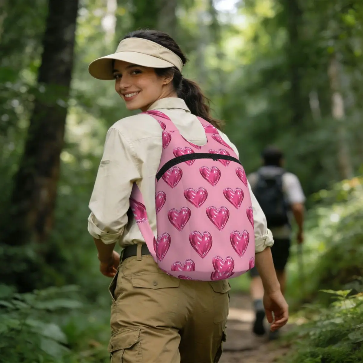 

Glossy Hot Pink Love Heart Student Backpack School Bag Hiking Travel Daypack for Boys Girls Storage Bookbag Shoulder Bags
