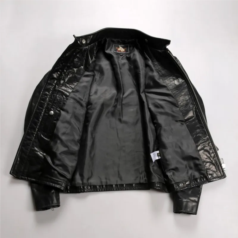Coffee-style cowhide leather for men stand-up collar motorcycle