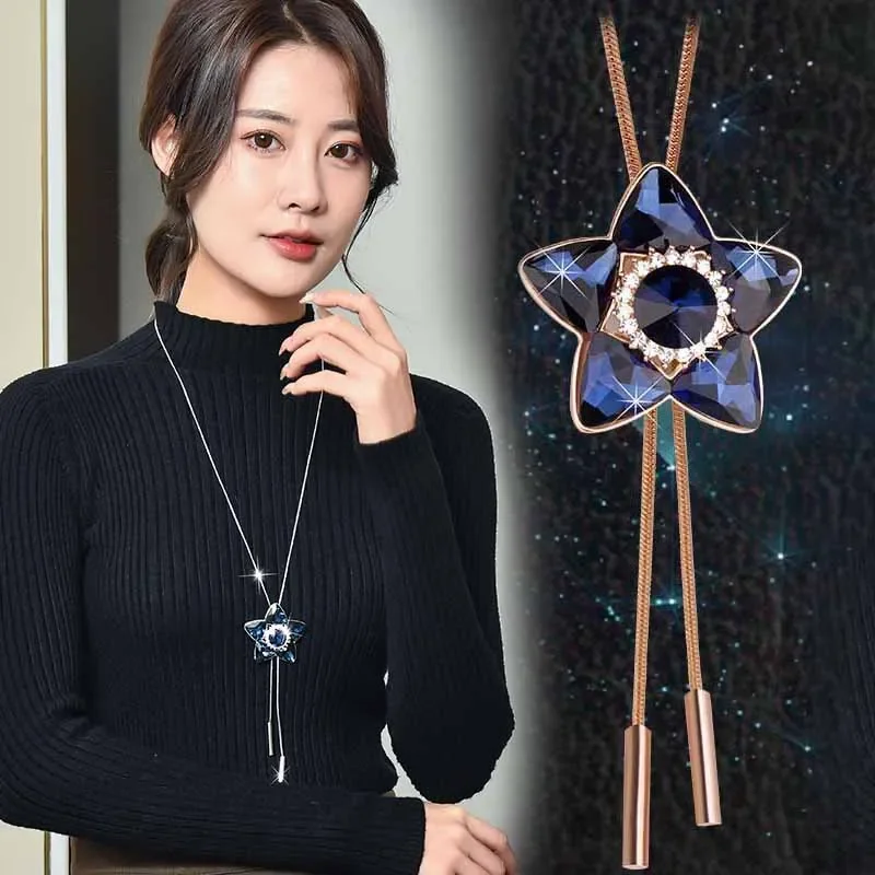 سلاسل سترة عصرية، وسلاسل سترة على شكل نجمة، ومعلقات فستان نسائية طويلة ومتعددة الاستخدامات، وقلائد كريستالية