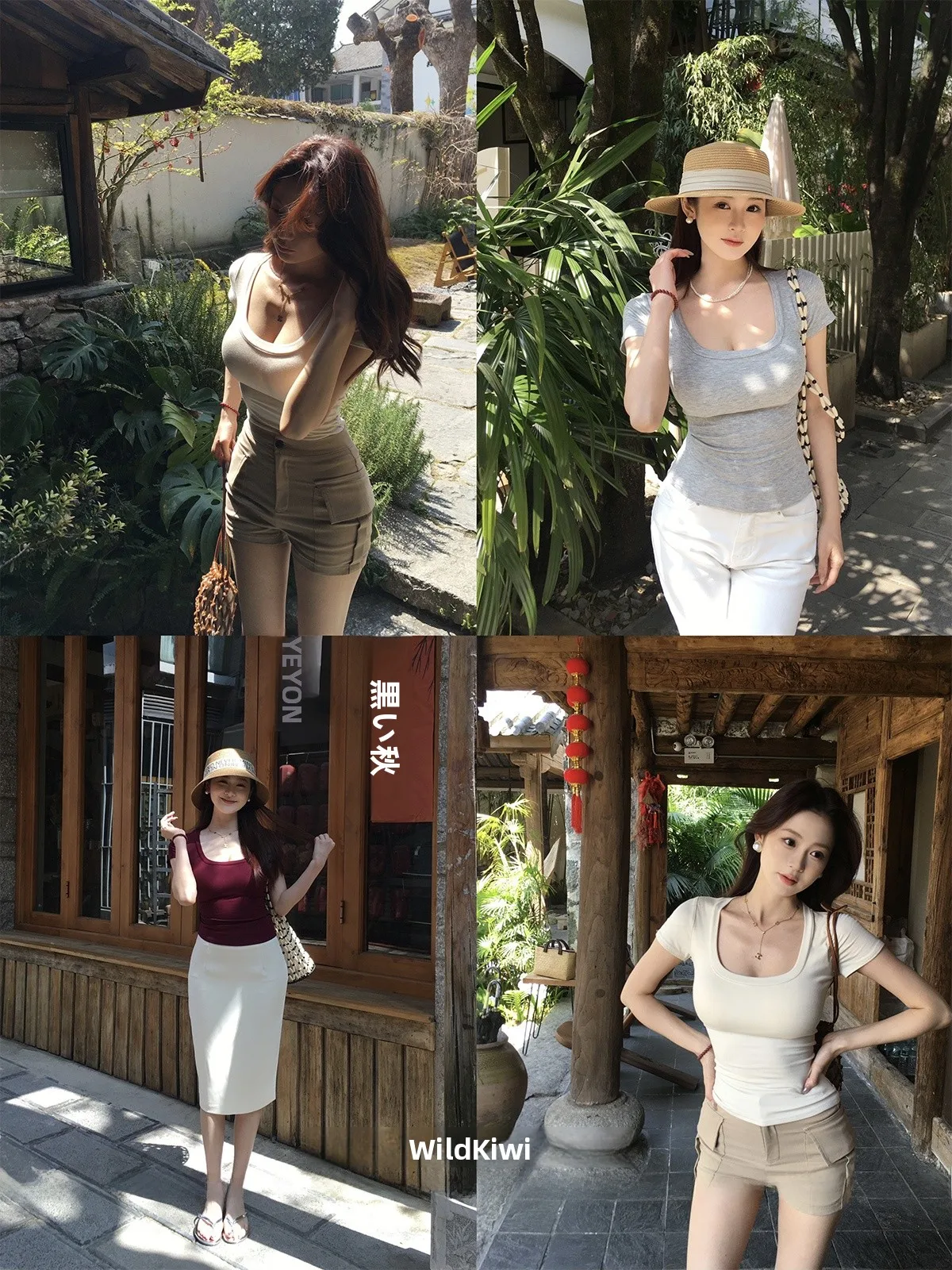 

Slim Fit Short Sleeve U-Neck T-Shirt Women's Basic Style Waist-Cinching Korean Style Commute Wind with Chest Pad
