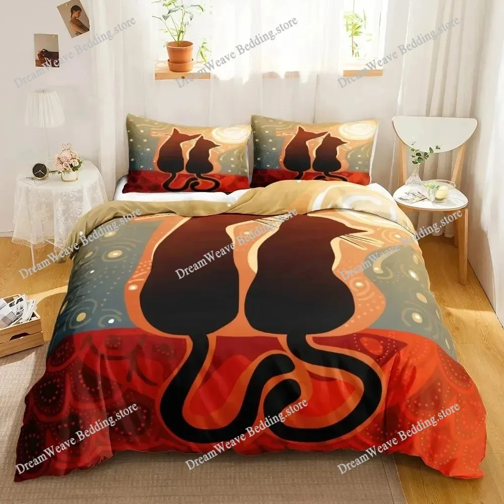 

Cat Cartoon Cute Kitten Bedding Set Boys Girls Twin Queen Size Duvet Cover Pillowcase Bed Kids Adult Fashion Home Textileextile