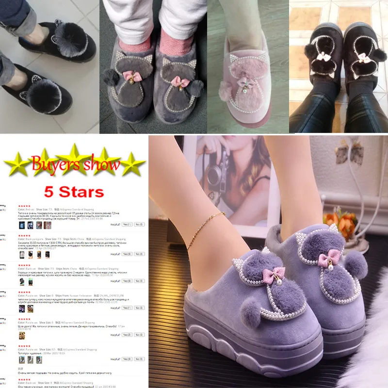 Girls Winter cotton slippers plush indoor rhinestone ladies shoes 2024 stylish new arrival women platform slippers