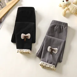 Baby Girls Pants Kids Warm Leggings Toddler Thicken Bow-tie Trousers 2024 Spring Autumn Winter Children's Clothes Fashion