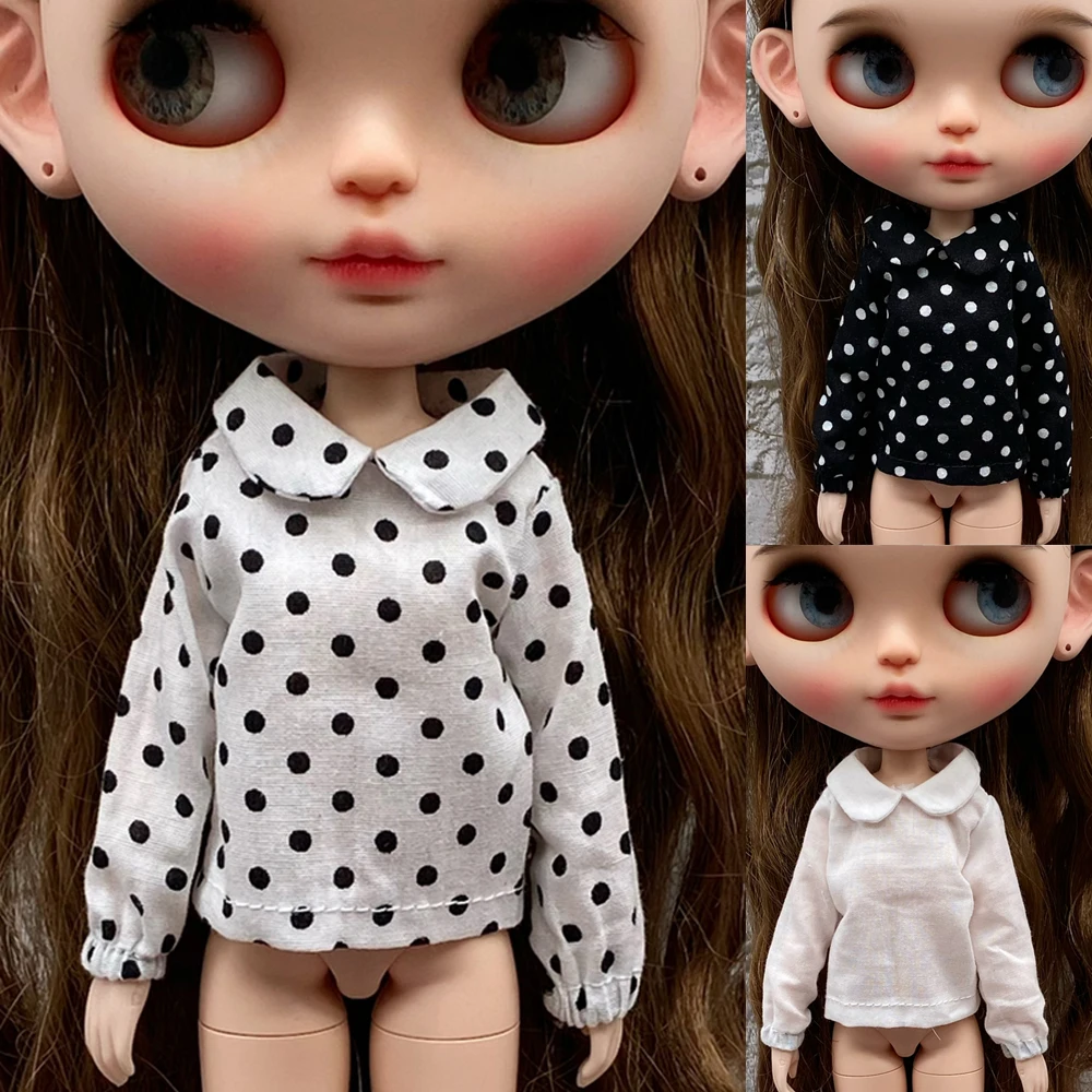 D05-P220 children toy 1/6 blyth ob24 ob27 azone19 joint BJD doll clothes black dot Round neck shirt