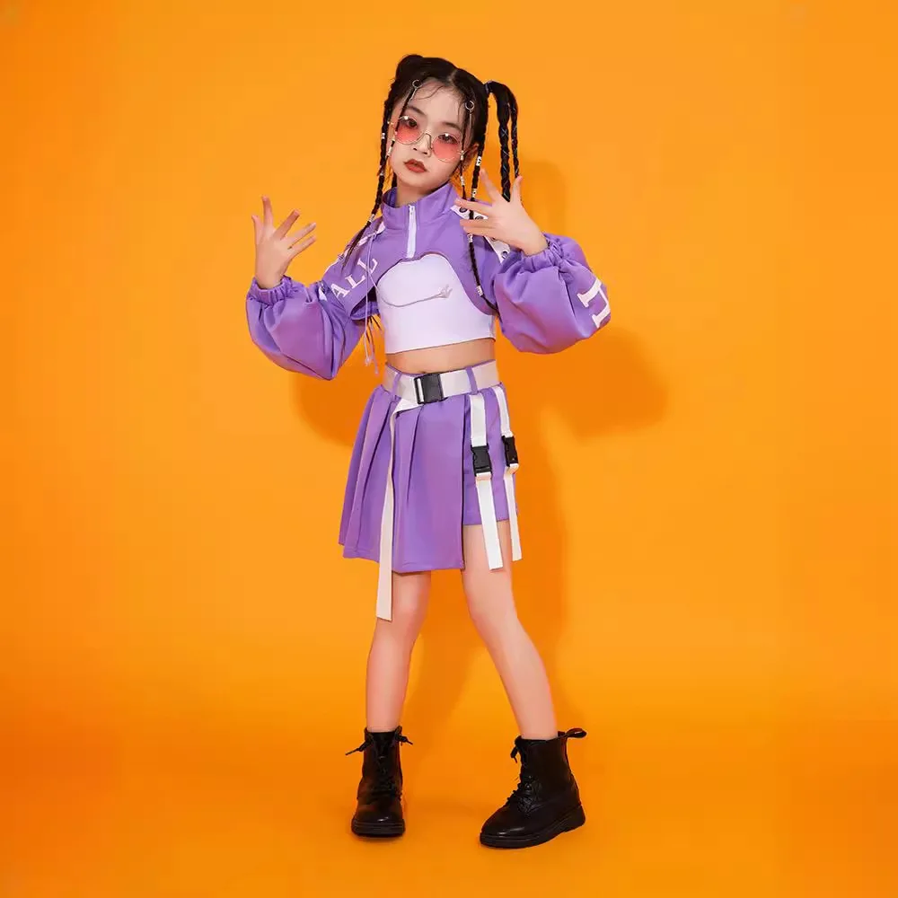 Strój do tańca jazzowego dla dziewczynki, kostium do tańca hip-hopowego, jazzowego, kpop dla dzieci, różowy strój, zestawy ubrań streetwear