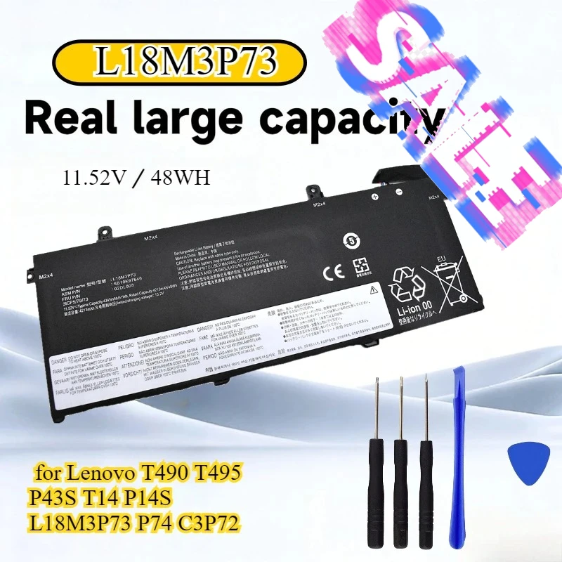 

High- Quality L18M3P73 Battery for Lenovo T490 T495 P43S T14 P14S L18M3P73 P74 C3P72 11.52V/ 48WH