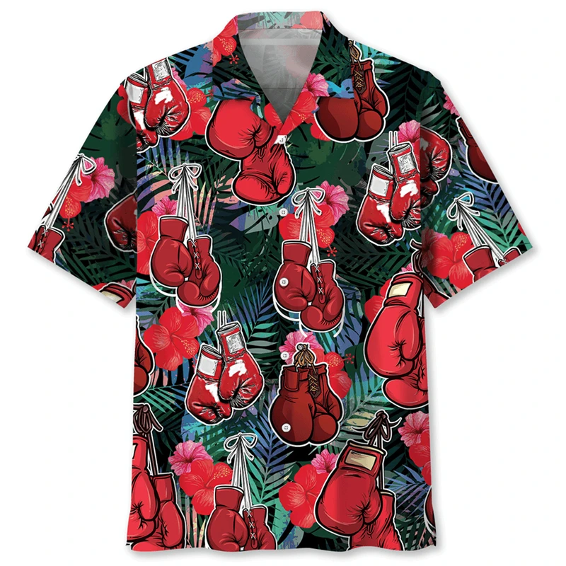 Hawaii Style Boxing Printed Shirt Men's Clothing Leisure Box Sport Button Shirts 3D Printed Vacation Casual Novel Fashion Top