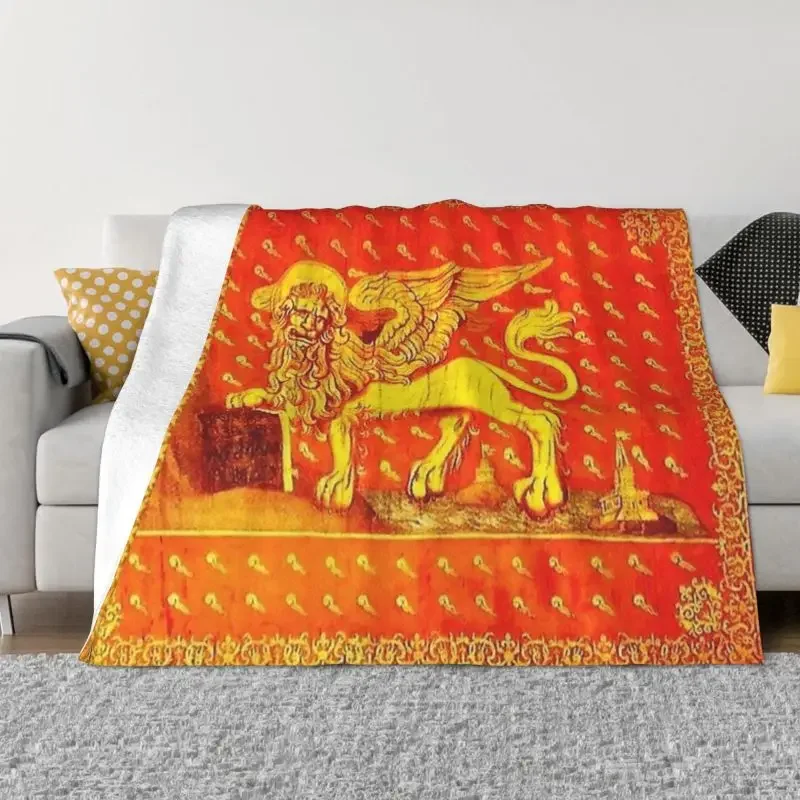 Venice Veneto Flag 3D Printed Blankets Comfortable Soft Flannel Sprint Lion of Saint Mark Throw Blanket for Sofa Office Bed