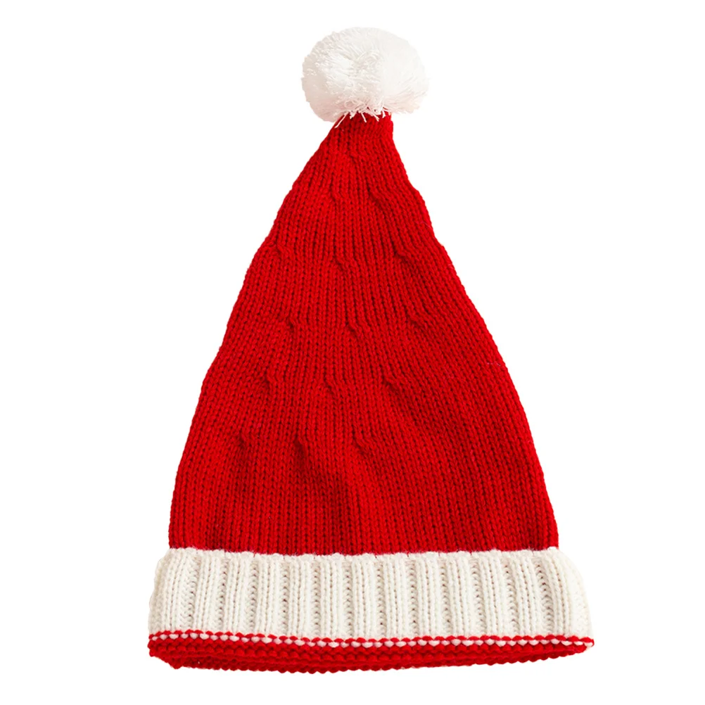 

Christmas Knitted Hat Red White Santa Beanie Pom Pom Winter Warm Headwear For Holiday Party Adults Xmas Costume