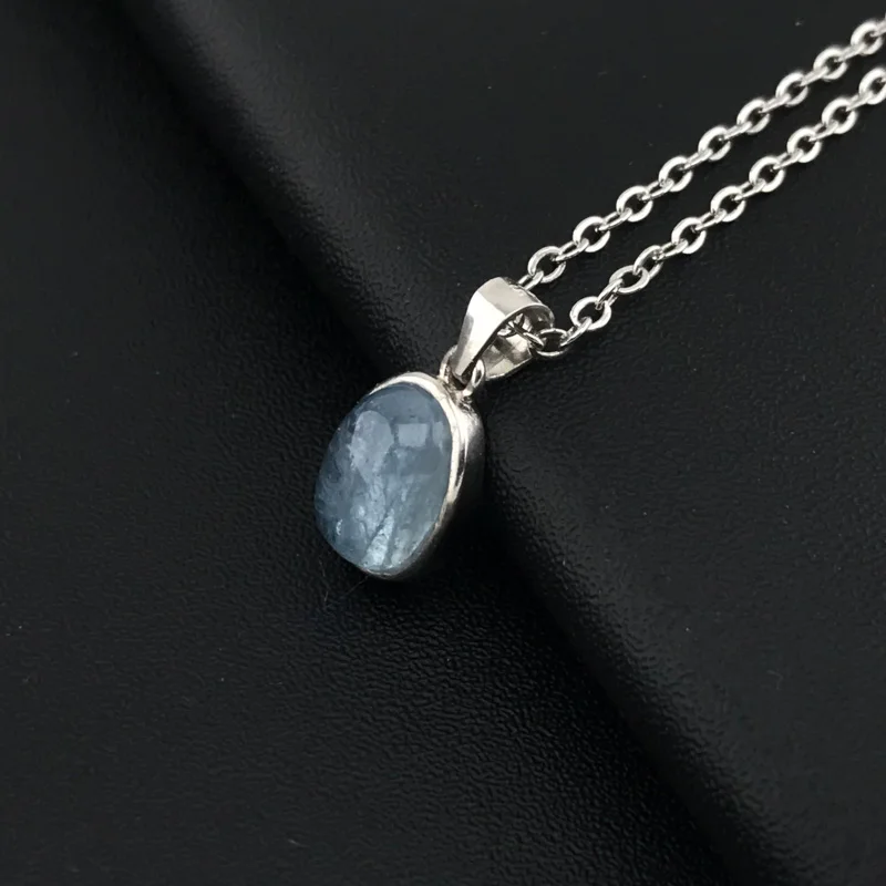 CSJ 100% Natural Aquamarine Pendant Gemstone 7*9mm Necklace for Women Birthday Christmas Party Trendy Jewelry Gift