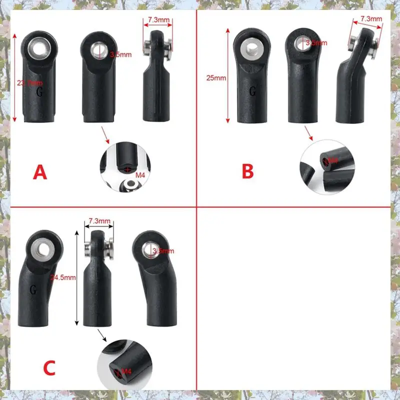 

X18A-60PCS Пластиковые наконечники стержня M4, шариковые головки, соединительный шарнир для 1/10 RC гусеничного автомобиля, осевой SCX10 II 90046, детали, аксессуары
