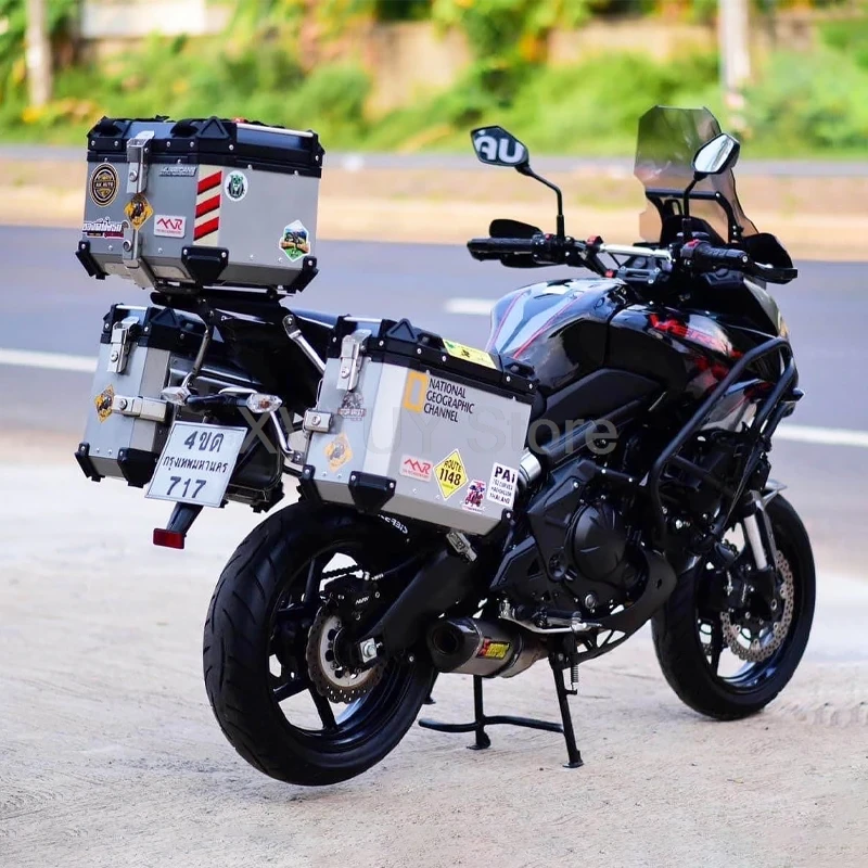 Caixa superior traseira da motocicleta lateral 36l 45l 50l 55l 65l 80l mala de bagagem tronco armazenamento liga alumínio para viagens tamanho grande universal