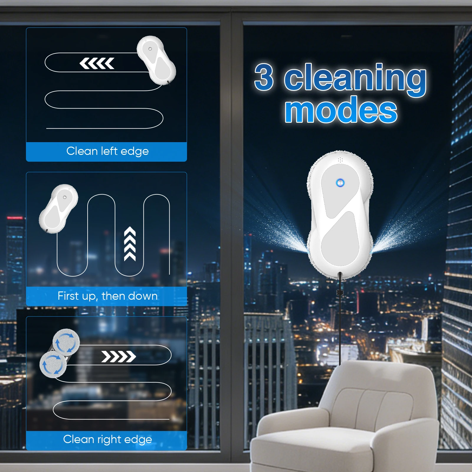 5600Pa Fensterputzroboter mit Fernbedienung und Sicherheitsleine – 60ml Tank Haushaltsgerät Elektrischer Glasreiniger zum Fensterputzen – Detail 3