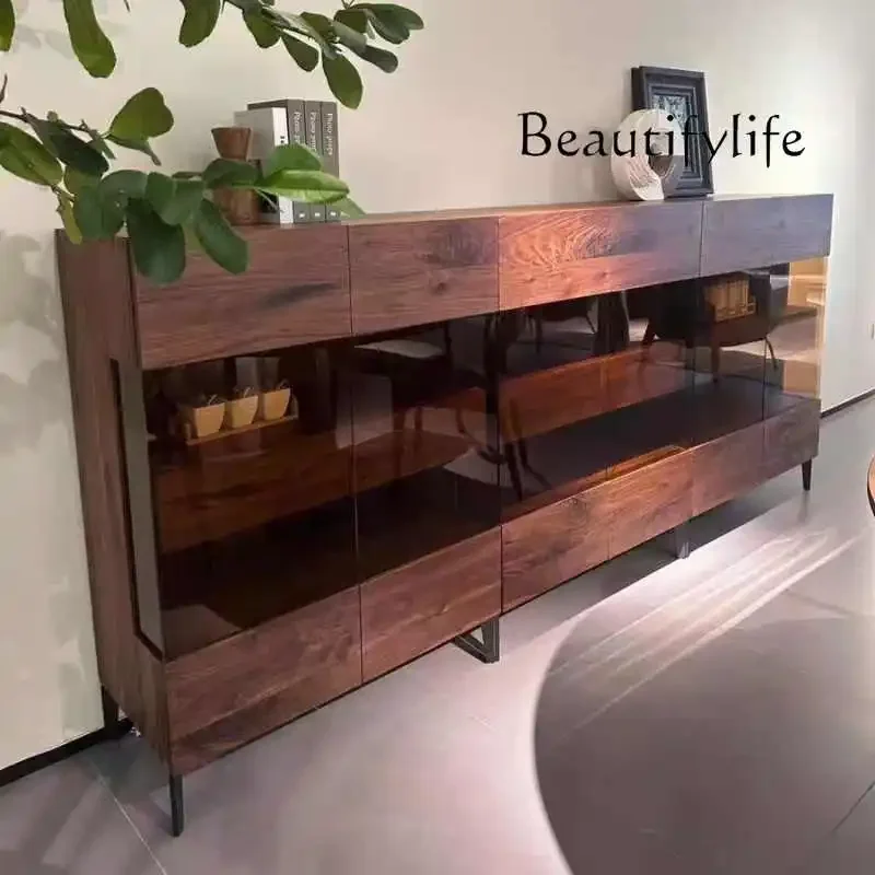 

storage living room glass designer fashion Black walnut solid wood wine cabinet dining room display cabinet