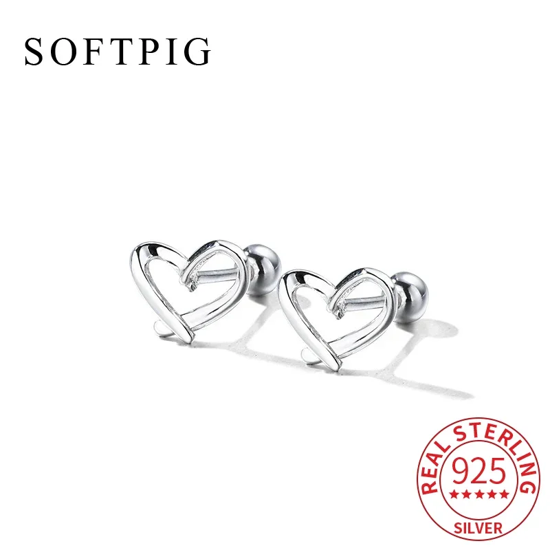 

SOFTPIG Real 925 Sterling Silver Heart Piercing Screw Bead Mini Stud Earrings for Charm Women Cute Fine Jewelry Accessories
