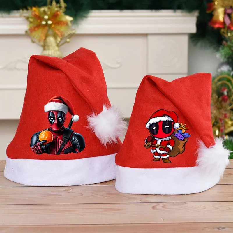 Deadpool Wolverine 2024 Christmas Hat Gift Bag Movie Cartoon Ornament Holiday Party Hat Adult Kids Home Xmas Decoration Cap Gift