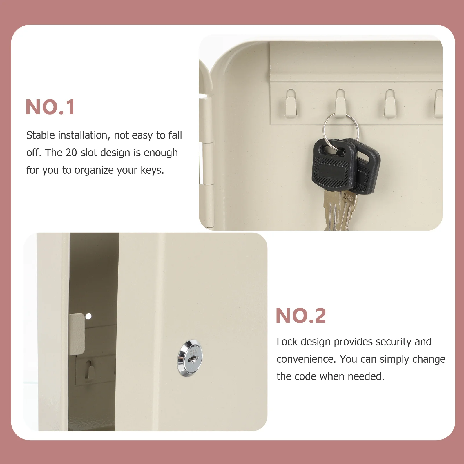 Cabilock 1 Set Wall Mount Key Cabinet Organizer Metal Storage Holder Multi-Slot Security Safe White Wrought Iron Entry Keys Box