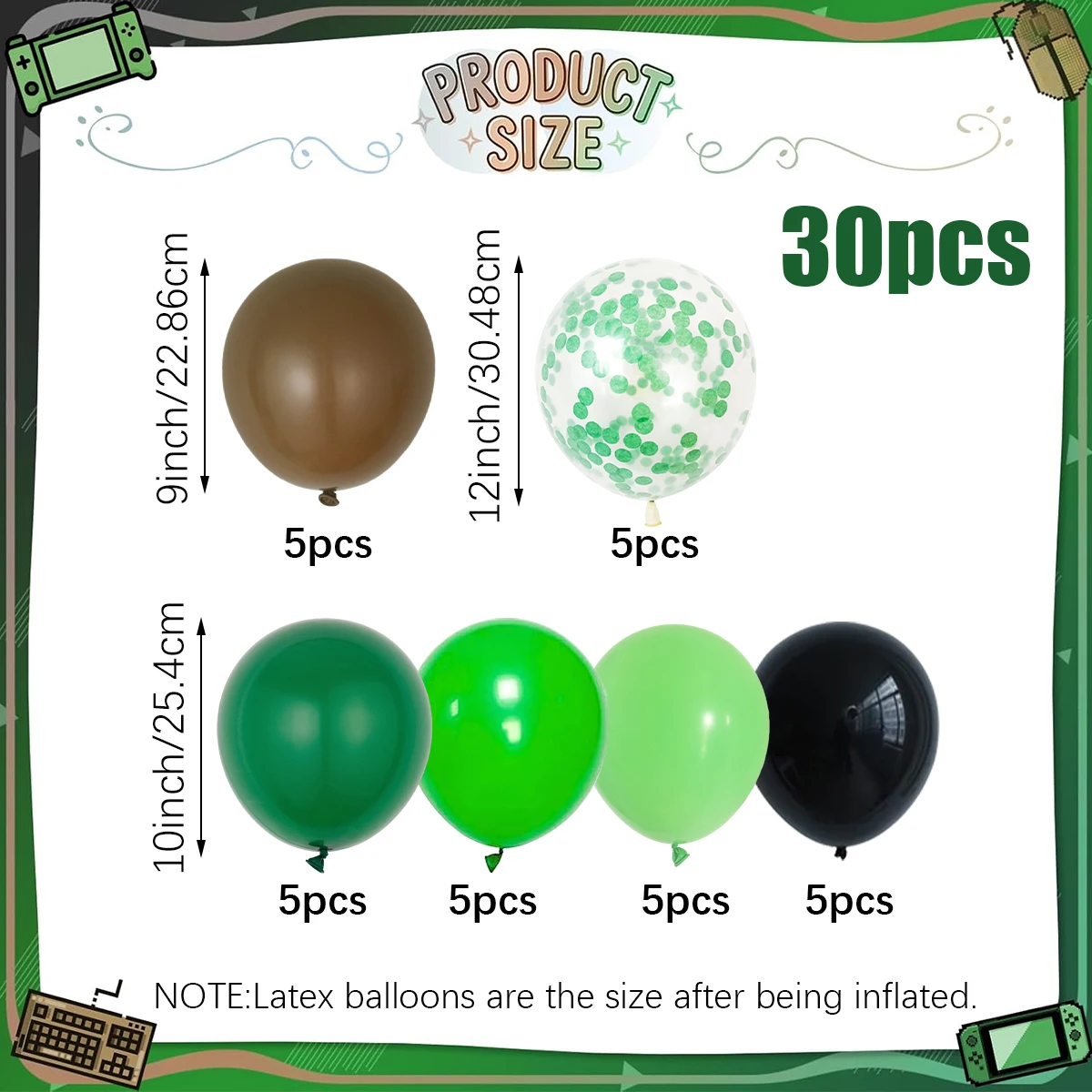 30 stuks ​ groene en bruine latexballonnen, verjaardagen, videogame-thema's, jungle-avonturen, camouflage-verjaardagen, militaire feestjes