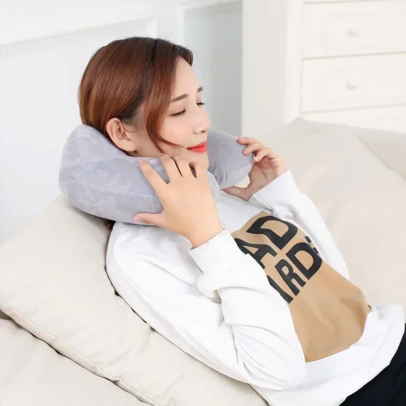 1 Set U-Shape Travel Pillow For Airplane Inflatable Neck Pillow With Eye Mask Earbuds Travel Accessories Comfortable Pillow